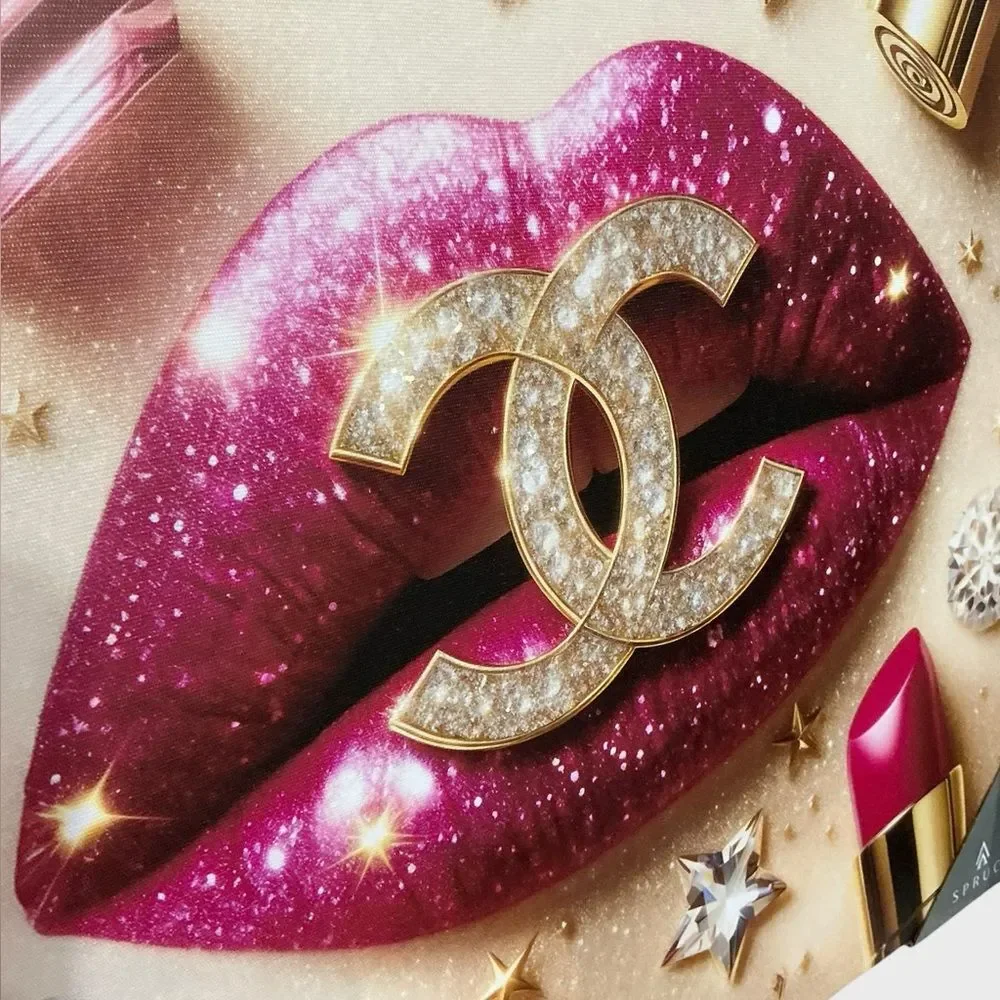 Fashion CC Lips Canvas Wall Art 16” x 16” Glam Decor